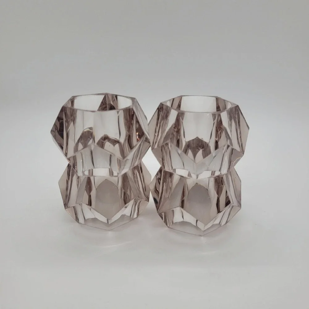 Set of 4 Smoky Faceted‎ Acrylic Napkin Rings Geometric Crystal Style Decor